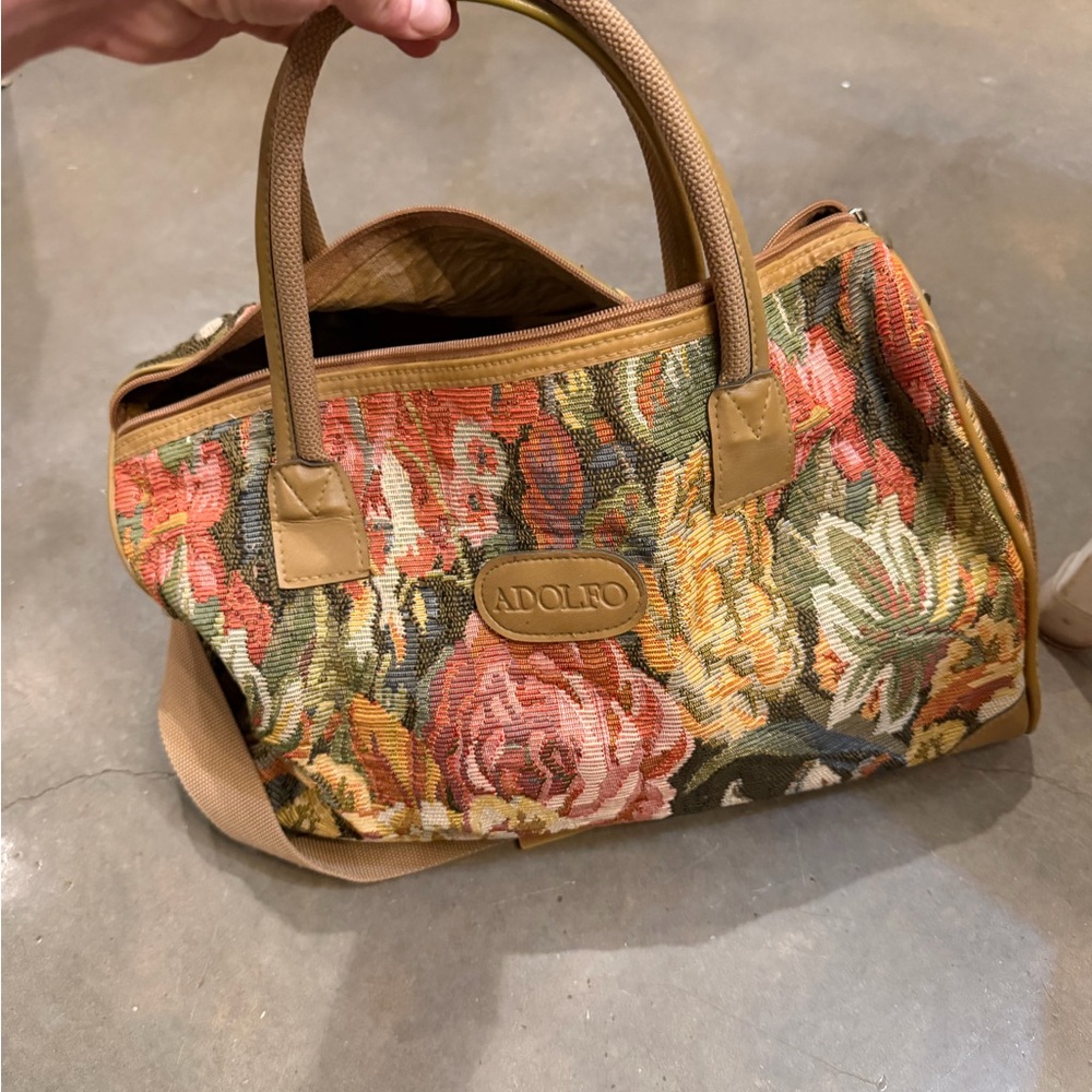 Vintage Adolfo Floral Tapestry Travel/Duffle Bag  (19 1/2" x 11" x 11